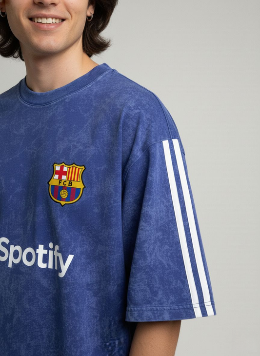 Blue Oversized Drop Shoulder T-Shirt for Men & Women – Cozy Soft Barcelona Football Design