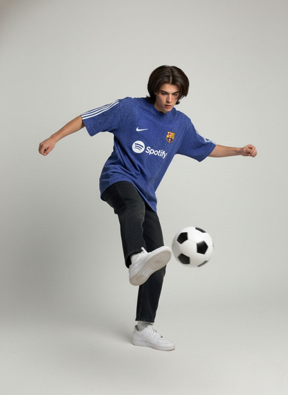 Blue Oversized Drop Shoulder T-Shirt for Men & Women – Cozy Soft Barcelona Football Design