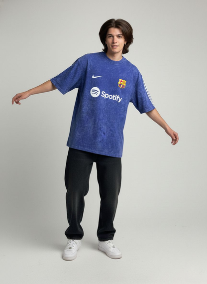 Blue Oversized Drop Shoulder T-Shirt for Men & Women – Cozy Soft Barcelona Football Design