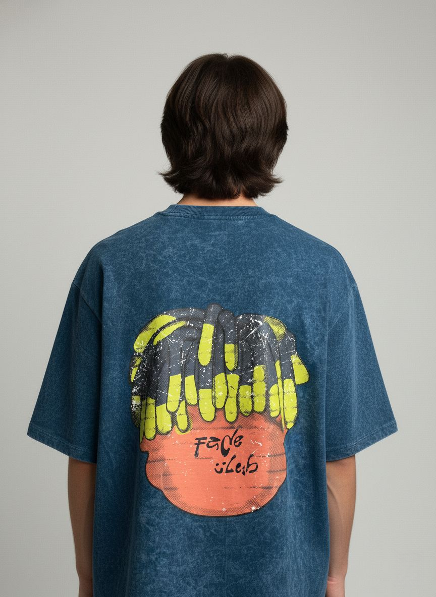 Blue Acid Wash Drop Shoulder Oversized T-Shirt – Faded Oleb Streetwear Style