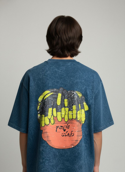 Blue Acid Wash Drop Shoulder Oversized T-Shirt – Faded Oleb Streetwear Style