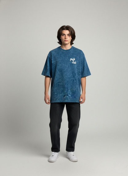 Blue Acid Wash Drop Shoulder Oversized T-Shirt – Faded Oleb Streetwear Style