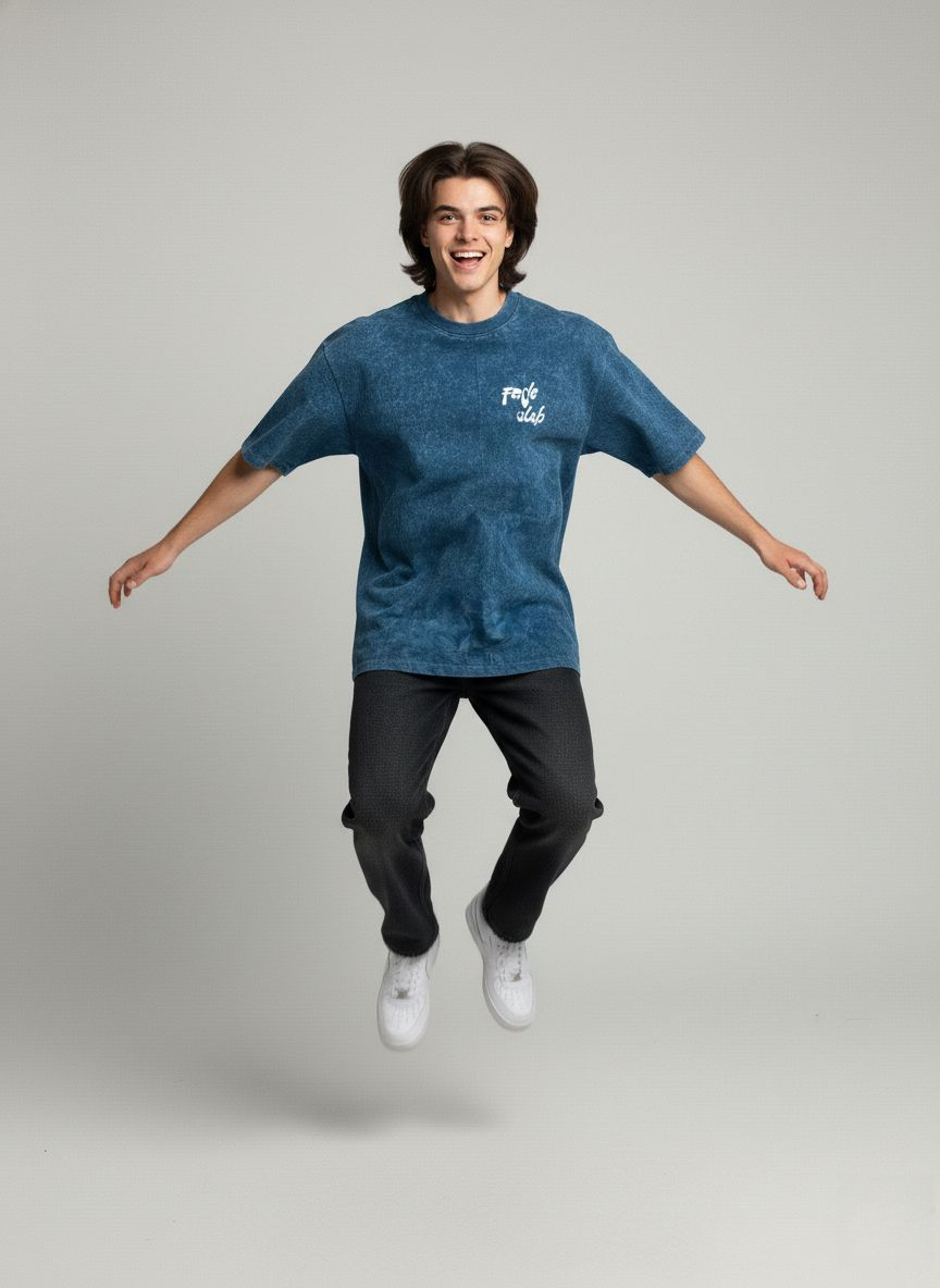 Blue Acid Wash Drop Shoulder Oversized T-Shirt – Faded Oleb Streetwear Style