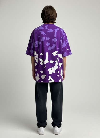 Unisex Purple Oversized Drop Shoulder T-Shirt – Cozy & Soft Casual Tee | Genetic Reality Camouflage Design