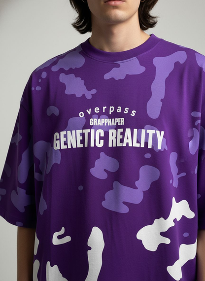 Unisex Purple Oversized Drop Shoulder T-Shirt – Cozy & Soft Casual Tee | Genetic Reality Camouflage Design
