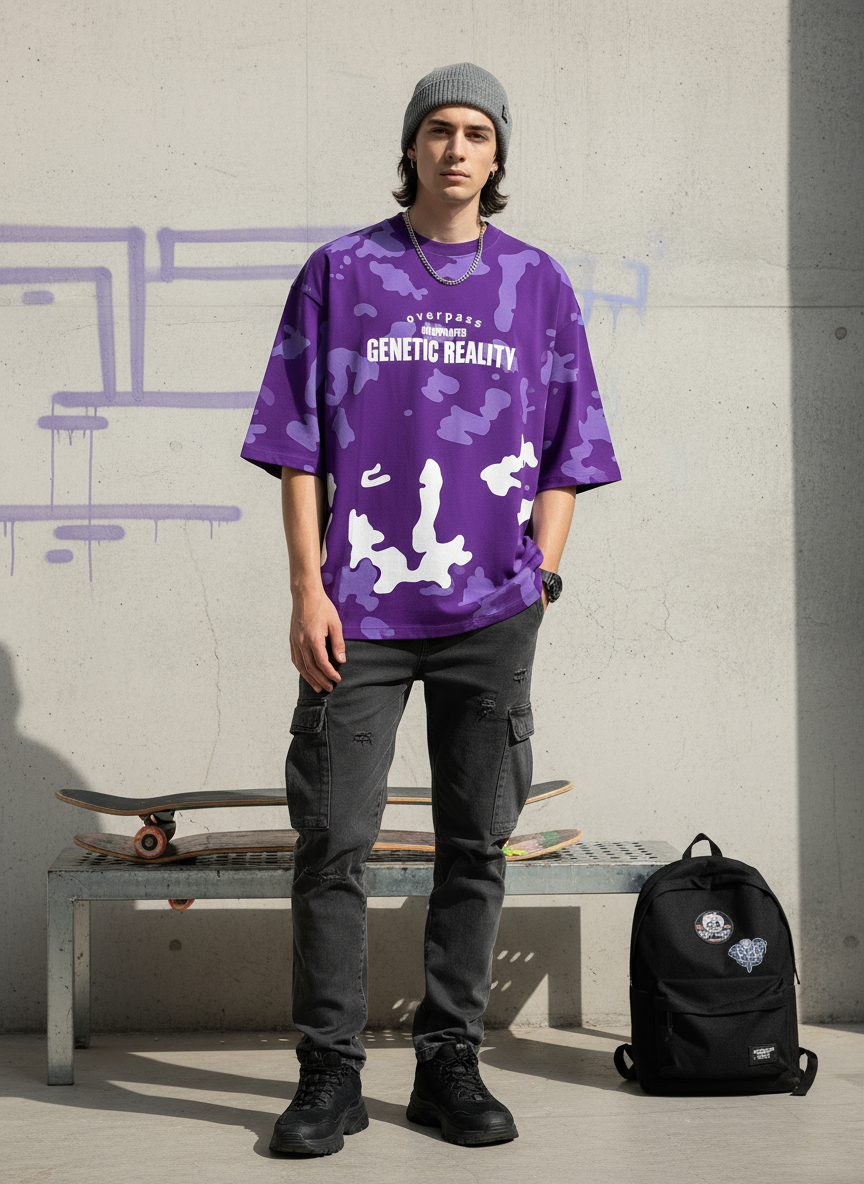 Purple Oversized T-Shirt in Urban Setting